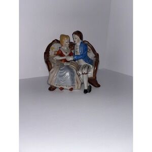 Vintage Porcelain Victorian‎ Courting Couple On Couch Colorful Figurine Decor